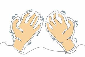 Continuous one line drawing two hands with bent fingers and experiencing severe tremors. Body coordination disorder. Nervous system disease. Parkinson. Single line draw design illustration vector