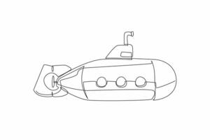 Continuous one line drawing submarine with three porthole. Equipped with a periscope to see the conditions under the sea. Research. National Submarine Day. Single line draw design illustration vector