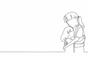 Continuous one line drawing two sisters hugging each other. Longing hug. Body language that speaks. Love each other. Sisterhood. National Siblings Day. Single line draw design illustration vector