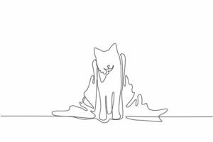 Continuous one line drawing cat wearing a towel. Health efforts by maintaining and protecting the cleanliness of the subject. Hygiene. National Pet Day. Single line draw design illustration vector