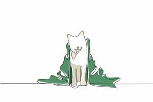 Continuous one line drawing cat wearing a towel. Health efforts by maintaining and protecting the cleanliness of the subject. Hygiene. National Pet Day. Single line draw design illustration vector