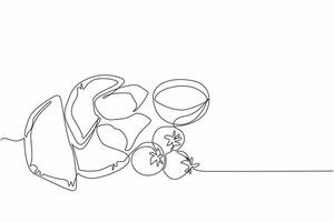Continuous one line drawing stacked empanadas empanadas split in half. It tastes better when eaten with tomatoes and sauce. Yummy. National Empanada Day. Single line draw design illustration vector
