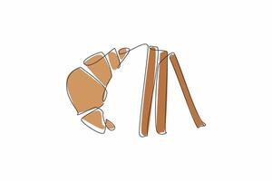 Single one line drawing a cinnamon crescent and some cinnamon sticks. For women, this snack can relieve menstrual pain. National Cinnamon Crescent Day. Continuous line design graphic illustration vector