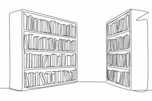Single one line drawing two bookcases facing each other. One of the decoration corners in the library. Reading corner. Knowledge. National Library Day. Continuous line design graphic illustration vector