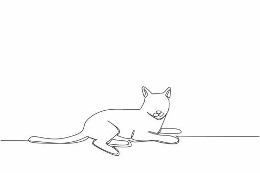 continuo uno línea dibujo el siamés gato posando por casualidad. relajarse tiempo. perezoso a mover. descanso después comiendo un lote. rutina hábitos nacional siamés gato día. soltero línea dibujar diseño ilustración vector