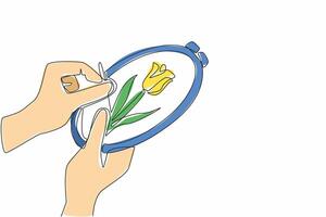 A person is holding a flower in a cross stitch vector