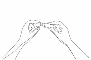 Single one line drawing hand holding and opening the lid of the flash drive. Reliable technology. A large enough memory capacity. National Flash Drive Day. Continuous line design graphic illustration vector