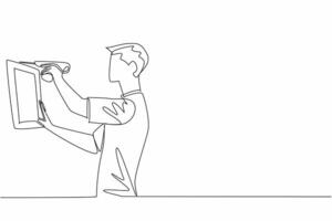 Continuous line drawing of man holding a camera vector