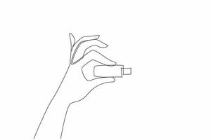 Single continuous line drawing hand is holding a flash drive. Has the largest storage media up to 1TB. Small things with many benefits. National Flash Drive Day. One line design illustration vector