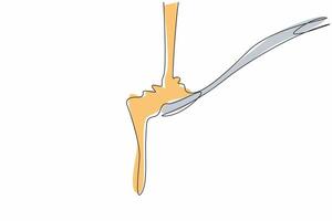 Continuous one line drawing caramel liquid poured into a spoon. Want to taste the extraordinary pleasure in the mouth. Sweetness. National Caramel Day. Single line draw design illustration vector