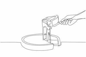 Continuous one line drawing deep dish pizza is lifted from a whole circle. Thick and tasty mozzarella. Yummy. Chicago style. National Deep Dish Pizza Day. Single line draw design illustration vector
