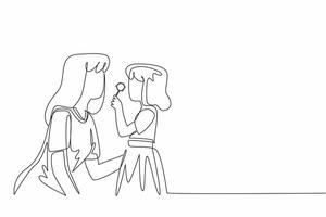 Single one line drawing mother and daughter blowing dandelion. Accompany playing in free time. Improves the immune system. Happy. National Dandelion Day. Continuous line design graphic illustration vector