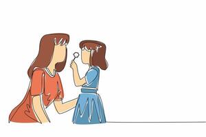 Single one line drawing mother and daughter blowing dandelion. Accompany playing in free time. Improves the immune system. Happy. National Dandelion Day. Continuous line design graphic illustration vector