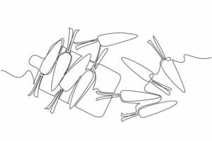Continuous one line drawing some carrots scattered near the cutting board. Foods that can fight growth of cancer cells. Health. International Carrot Day. Single line draw design illustration vector