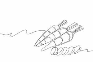 Continuous one line drawing 4 carrots. Made into vegetables or just want to make it a snack. Healthy food that is easy to process. International Carrot Day. Single line draw design illustration vector