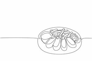 Continuous one line drawing chicken cordon bleu cut into pieces served on a large gray plate. Eaten with chili sauce. National Chicken Cordon Bleu Day. Single line draw design illustration vector