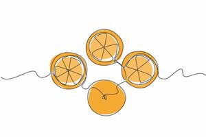 Continuous one line drawing one whole orange and three pieces of orange. Fulfilling daily vitamin C intake. Freshness during summer. National Vitamin C Day. Single line draw design illustration vector