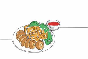 Continuous one line drawing chicken cordon bleu cut into several slices. Presentation that makes it easier for consumers. National Chicken Cordon Bleu Day. Single line draw design illustration vector