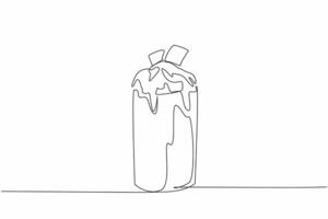 Single continuous line drawing one glass of chocolate mousse topped with whipped cream and melted chocolate. Thirst quencher. Tasty. National Chocolate Mousse Day. One line design illustration vector