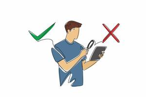 A man holding a tablet with a check mark next to it vector
