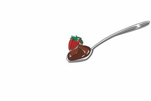 A spoon with chocolate and a strawberry on it vector