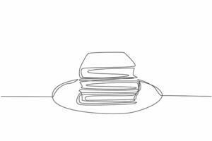Continuous one line drawing dishes three stacks of thick books. An interesting metaphor. Serving up knowledge. Education. Literature. Edible Book Day. Single line draw design illustration vector