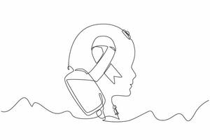 Single one line drawing head silhouette of child made of infusion cable. Caring. Affection. Maximum care. Illness. National Cerebral Palsy Awareness Month. Continuous line design graphic illustration vector