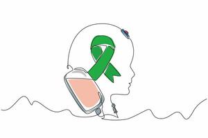 Single one line drawing head silhouette of child made of infusion cable. Caring. Affection. Maximum care. Illness. National Cerebral Palsy Awareness Month. Continuous line design graphic illustration vector