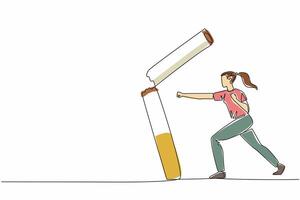 A woman is throwing a cigarette into a giant cigarette vector