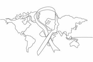 Single one line drawing green ribbon whose center circle forms silhouette of the head. Raise awareness globally. National Cerebral Palsy Awareness Month. Continuous line design graphic illustration vector