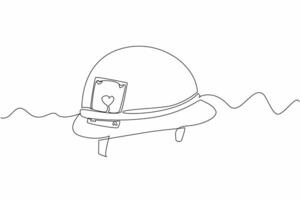 Single one line drawing army helmet with ace of hearts attached to the helmet. War soldiers who also need entertainment to play. Vietnam War Veterans Day. Continuous line design graphic illustration vector