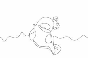 Continuous one line drawing the manatee swimming with lots of air bubbles. Fun while preserving the marine ecosystem. Sea cow. Manatee Appreciation Day. Single line draw design illustration vector