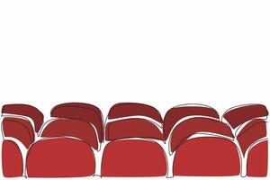 Single continuous line drawing rows of theater seats. share the experience of enjoying entertainment together. Comfortable chairs. Theatrical. World Theatre Day. One line design illustration vector