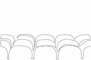 Single continuous line drawing rows of theater seats. share the experience of enjoying entertainment together. Comfortable chairs. Theatrical. World Theatre Day. One line design illustration vector