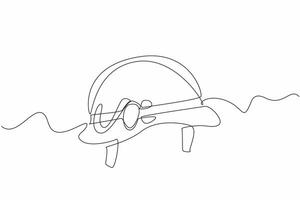 Continuous one line drawing army helmet with dog tag attached to the helmet. Identity that must always be attached. Identifier. Vietnam War Veterans Day. Single line draw design illustration vector