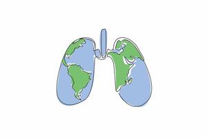 Single one line drawing lungs with a world map in the middle. Awareness must be raised in the world community. Maintain lung health. World Tuberculosis Day. Continuous line design graphic illustration vector