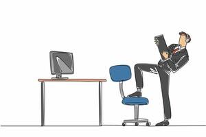 Single continuous line drawing businessman wearing headphones and using keyboard like guitar. Hidden desires. Prioritize hobbies, not work. National Goof Off Day. One line design illustration vector