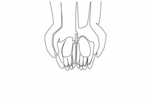 Single continuous line drawing two palms of a child and an adult stacked with lungs on top. Care for the lung health from an early age. World Tuberculosis Day. One line design illustration vector