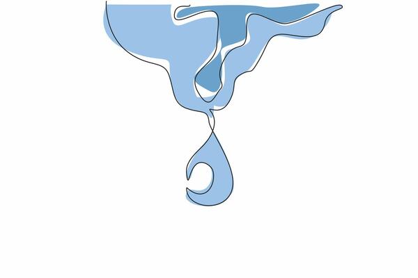 Single one line drawing water drop from water clot. Protect the environment from pollution. Without contamination. Save water for future. World Water Day. Continuous line design graphic illustration