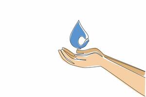 Single continuous line drawing palms catch the water droplets. Water drops mark the end of the dry season. Abundant water. Increase gratitude. World Water Day. One line design illustration vector