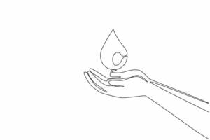 Single continuous line drawing palms catch the water droplets. Water drops mark the end of the dry season. Abundant water. Increase gratitude. World Water Day. One line design illustration vector