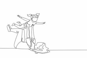 Single continuous line drawing mother lying on the floor lifting her daughter. Like an airplane. Play together. Pampering children. National Single Parent Day. One line design illustration vector