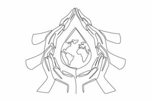Single one line drawing series of hands forming water drop. Keep the water clean. Without contamination. Water is the source of life. World Water Day. Continuous line design graphic illustration vector