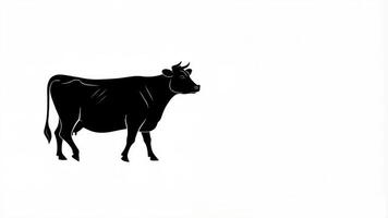 A calm black silhouette of a cow walking steadily from left to right on a neutral background ideal for agricultural projects animations and creative storytelling visuals. video