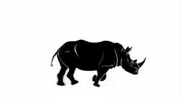 A bold black silhouette of a rhino charging with strength and determination from left to right on a neutral background perfect for animations wildlife projects and dramatic visuals. video