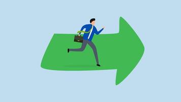 Moving forward to achieve success, 4k animation of businessman advancing with arrow emblem. video