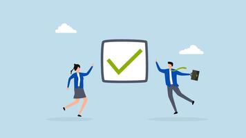 Complete task, J4k animation of oyful professionals rejoice with a completed checkmark after successfully finishing a challenging project. video