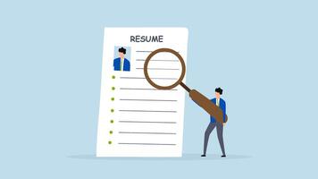 4k animation of businessman recruiting supervisor utilizing a magnifier to examine CV. video