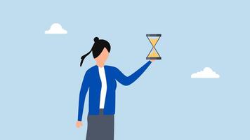 Deadline on business project, 4k animation of businesswoman manager grasping an hourglass as timer or countdown device. video
