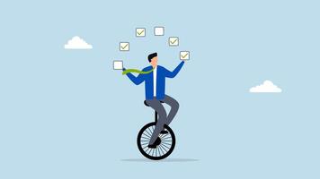 Todo list professional, 4k animation of businessman juggling checkbox on unicycle. video